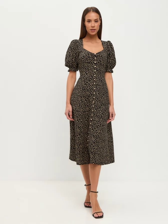 Платье штапель OD-712-7 черный с бежевым