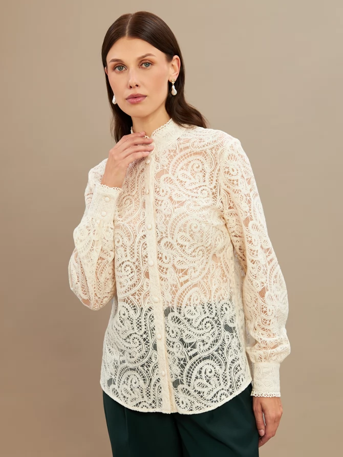 Блузка из кружевной ткани OD-977-1 молочный