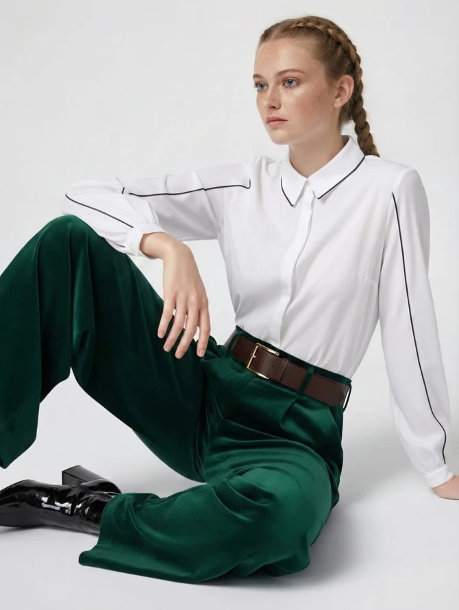 Блузка с контрасной строчкой OD-871-1 белый