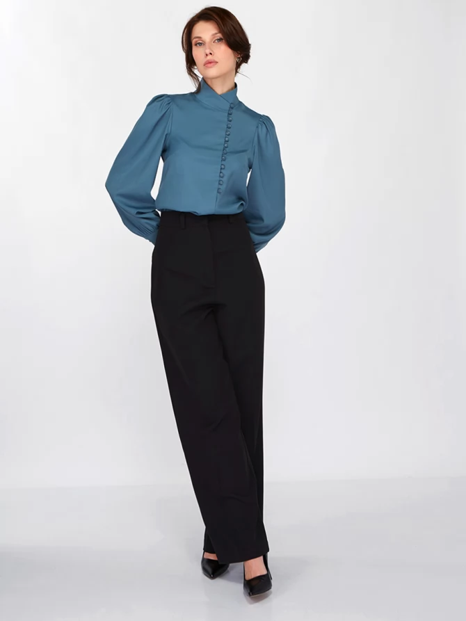 Блуза-косоворотка много пуговиц OD-550-14 серо-зеленый-голубой (морская волна)