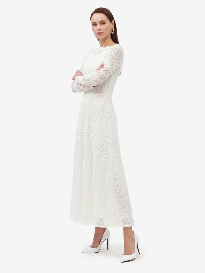 Платье из трикотажного кружева OD-904-4 белое