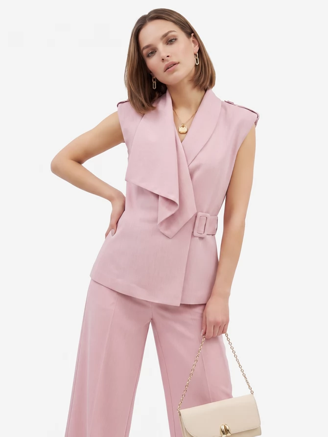 Жилет на запах из костюмной ткани OD-999-2 розовый