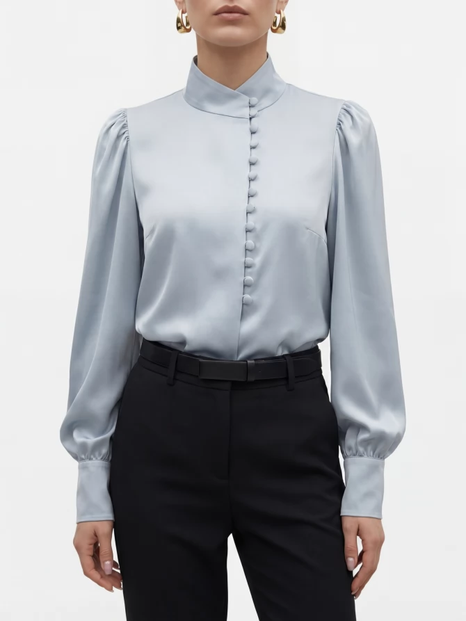 Блуза-косоворотка много пуговиц OD-550-20 серо-голубой