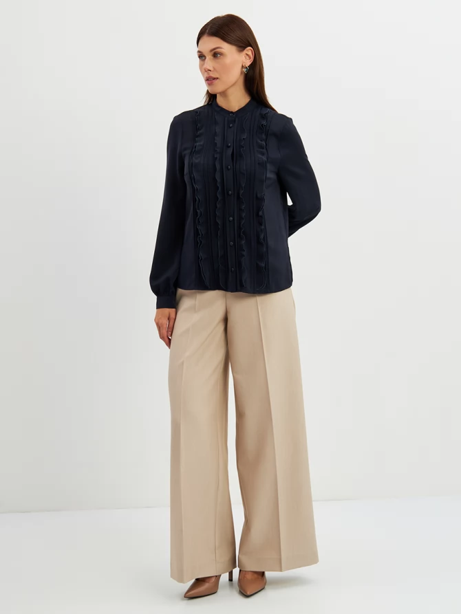 Блузка с рюшами OD-976-2 темно-синий