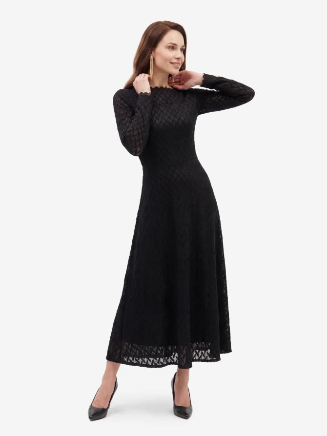 Платье из трикотажного кружева OD-904-3 черный с фестонами