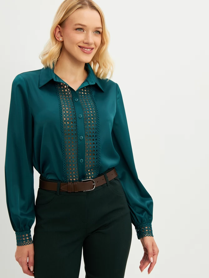 Блузка с кружевом OD-808-3 зеленый
