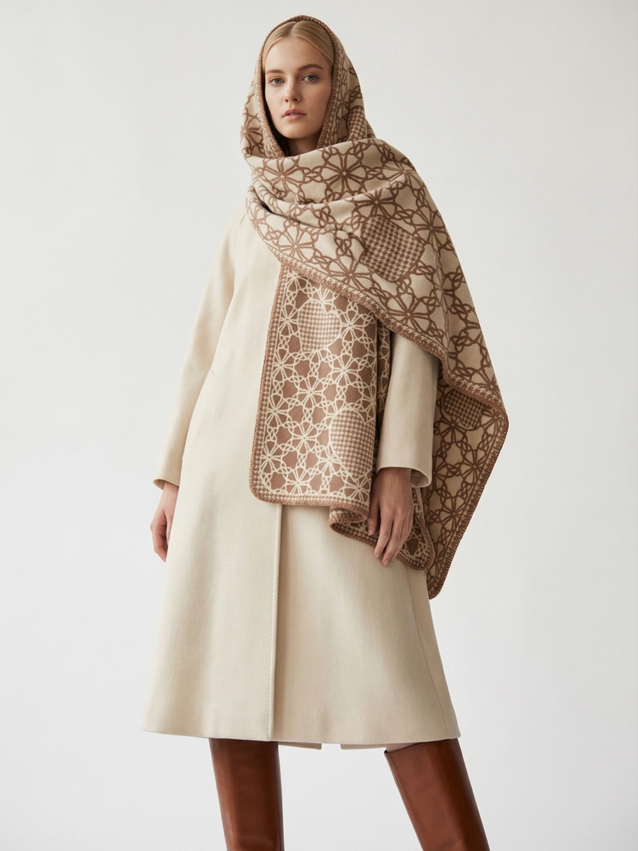 Палантин женский двусторонний с геометрическим узором