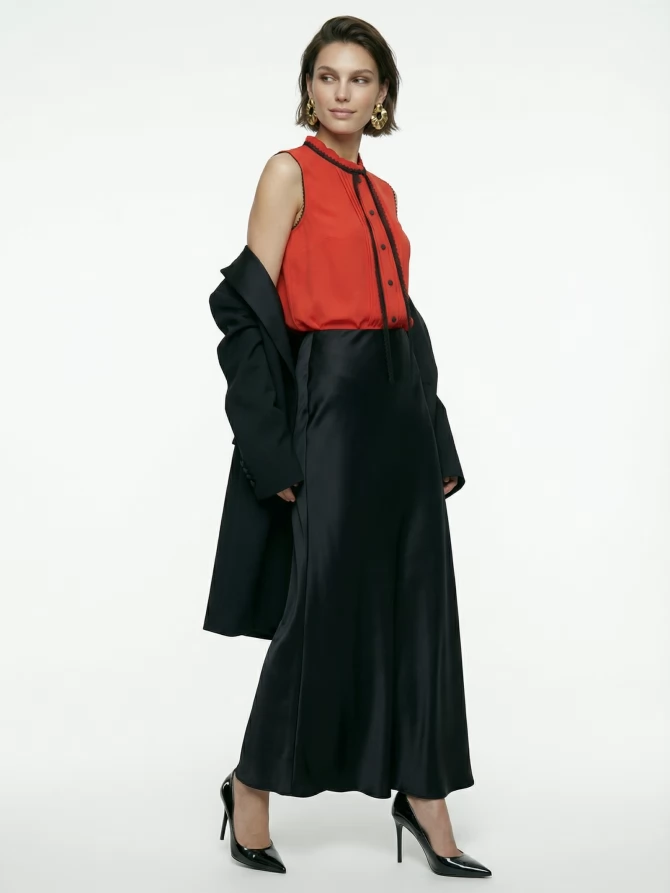 Блузка без рукавов с отделкой из тесьмы OD-973-3 красный