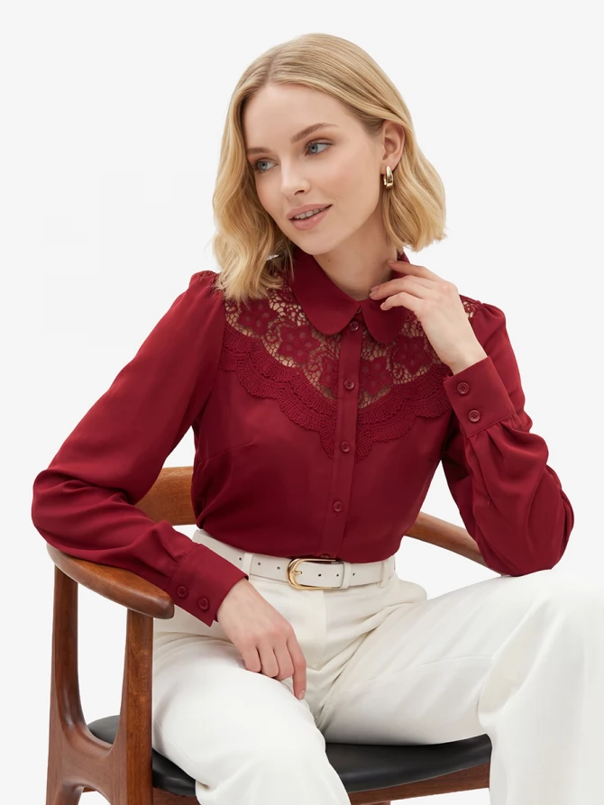 Блузка с кружевом на полочке OD-892-3 бордовый