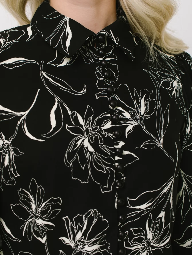 Блузка с принтом OD-639-25 черная белый цветок