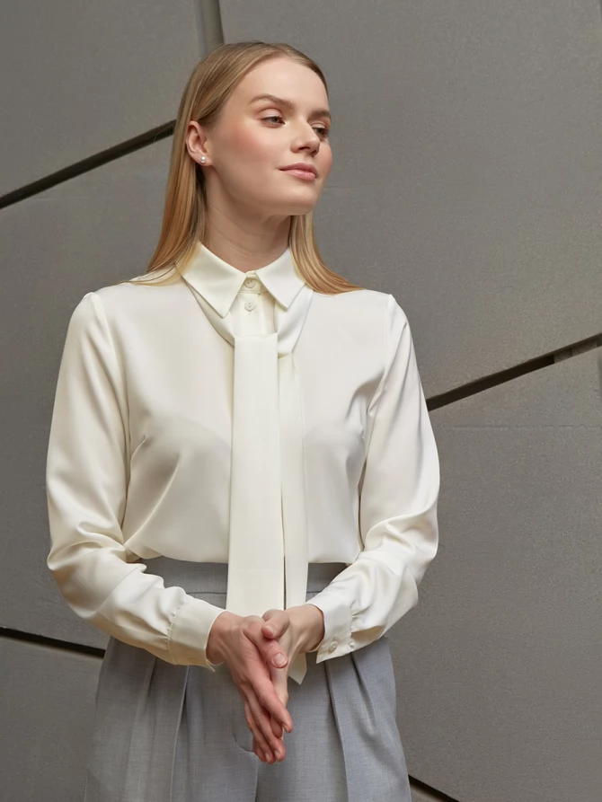 Блузка с галстуком  OD-881-7 сливочный