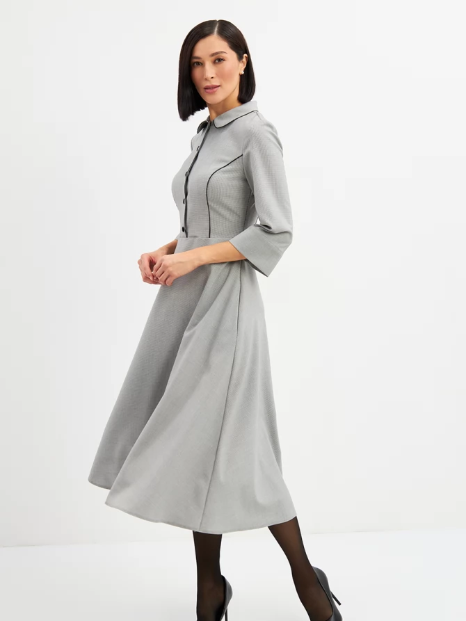 Платье с кантом OD-890-1 ч/белая мелкая клетка