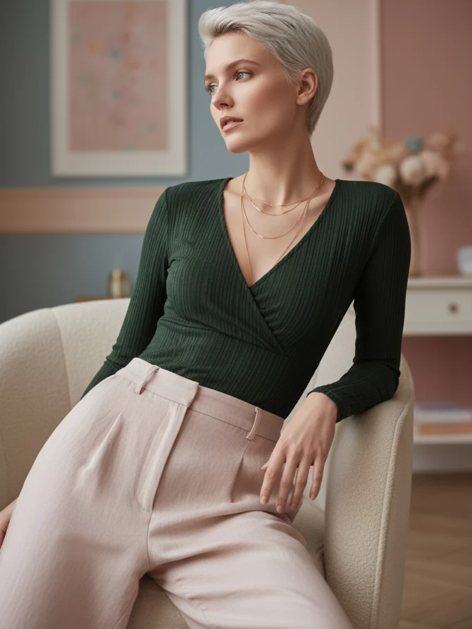 Боди женское в рубчик с V-образным вырезом