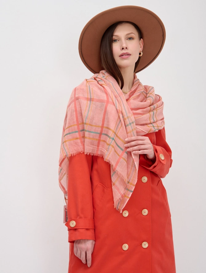 Палантин в клетку с бахромой NN2-14-2