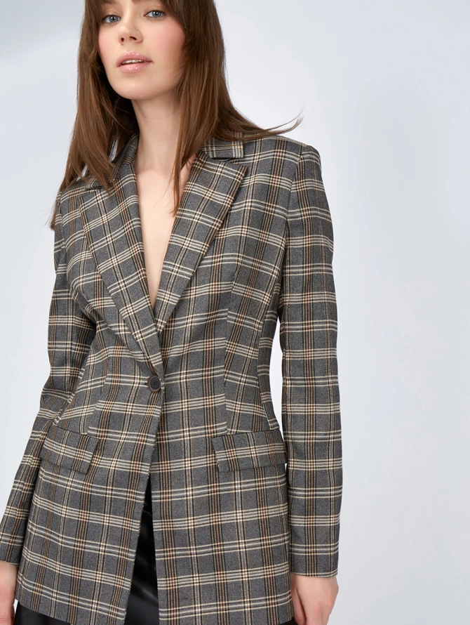 Жакет приталенный костюмка OD-821-2 серо-коричневый