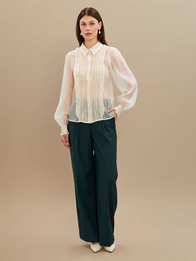 Блузка из органзы со сборкой OD-928-1 молочный