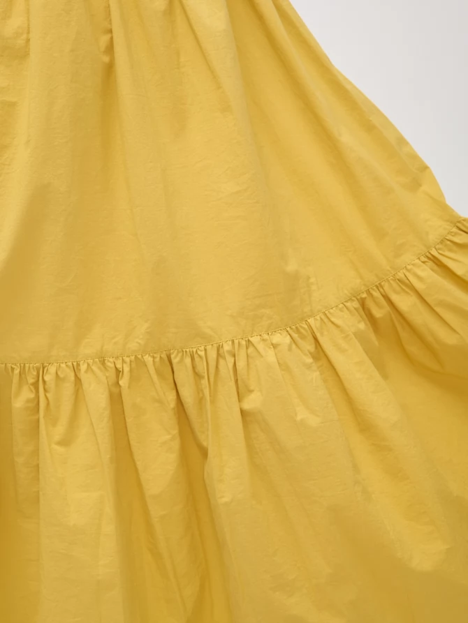 Платье хлопковое миди со спущенной проймой и воланом, цвет горчица