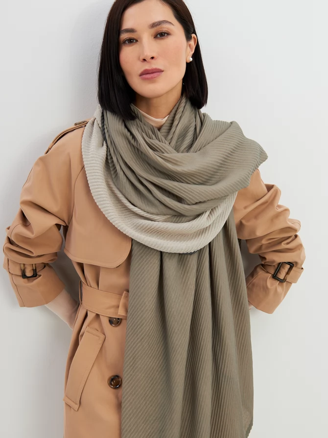 Палантин женский плиссированный двухсторонний хаки