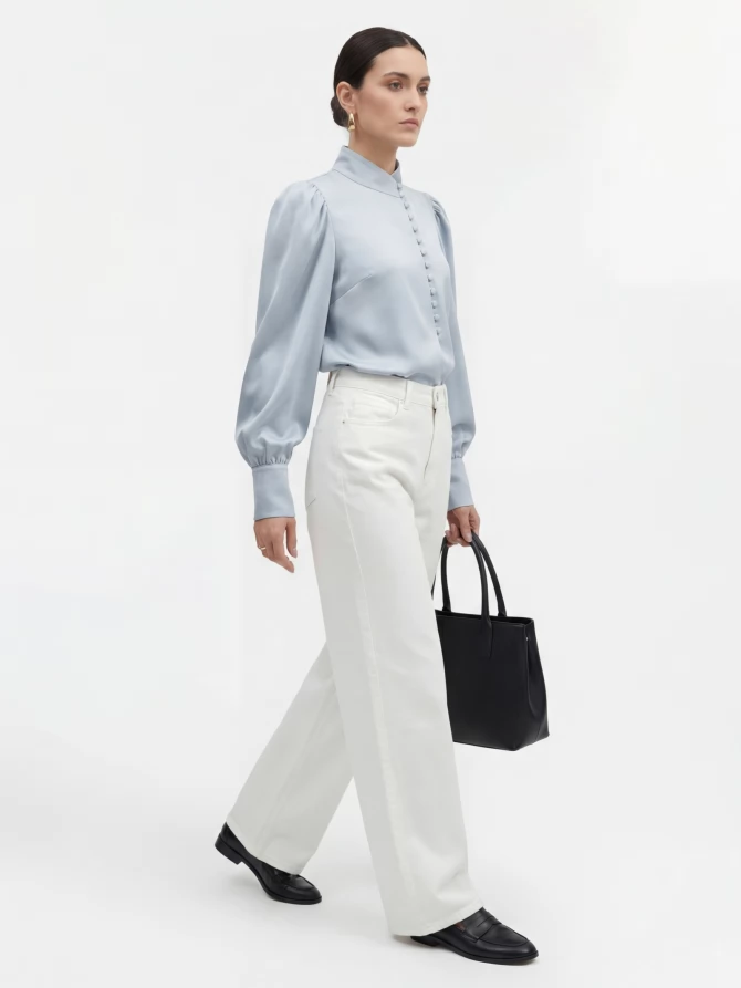 Блуза-косоворотка много пуговиц OD-550-20 серо-голубой