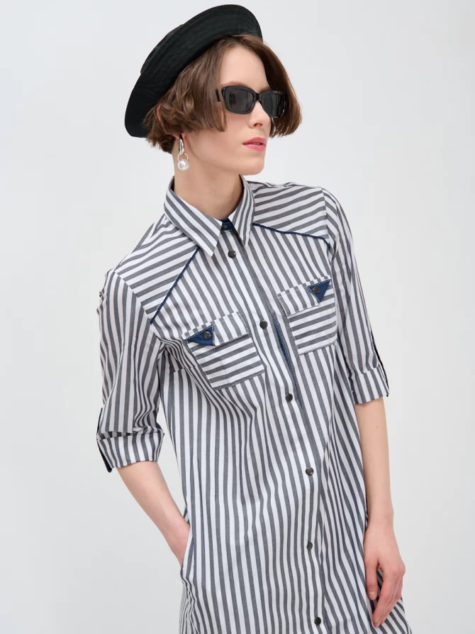 Платье-рубашка прямого силуэта с контрастными вставками