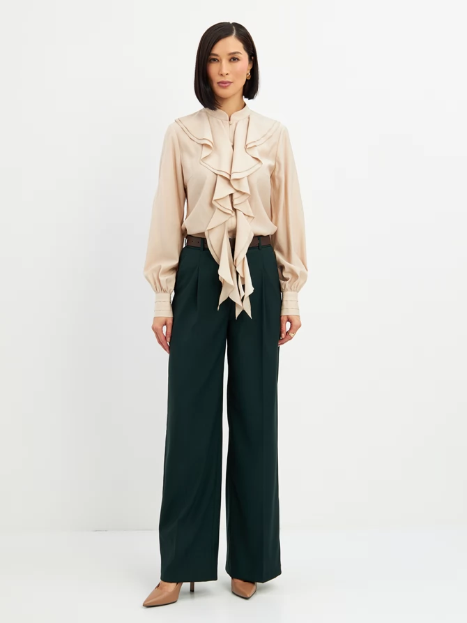 Блузкас отлетными рюшами OD-914-1 бежевый