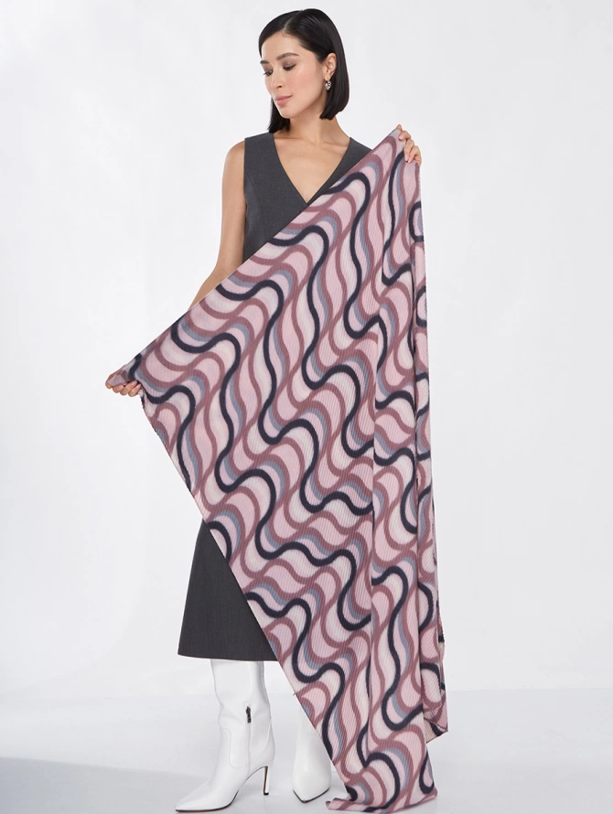 Палантин женский двусторонний жатый с абстрактным узором KSH15-1611-1