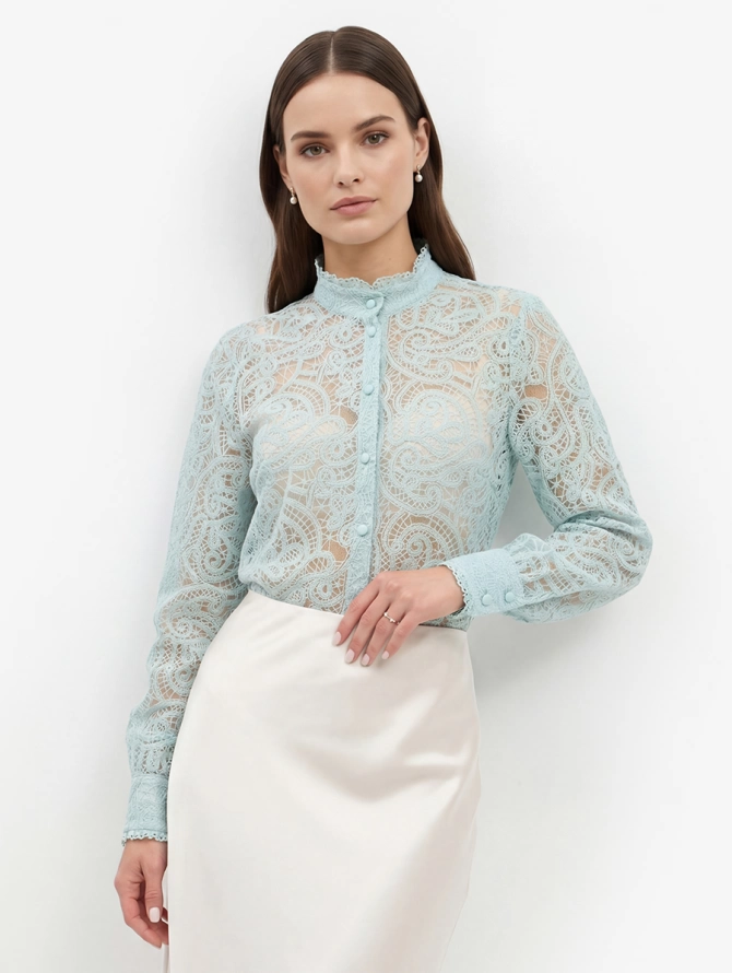Блузка из кружевной ткани OD-977-4 бирюзовый