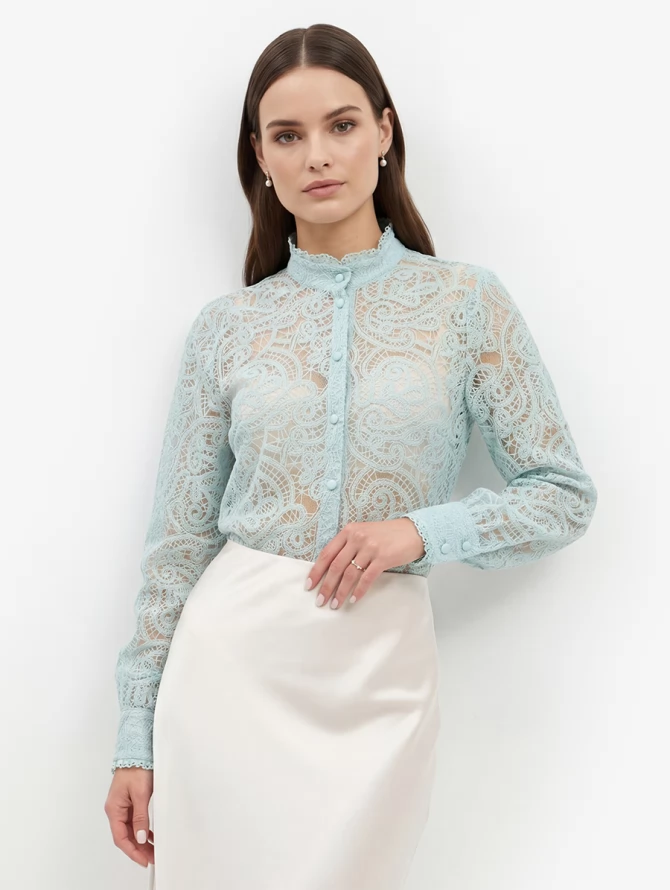 Блузка из кружевной ткани OD-977-4 бирюзовый