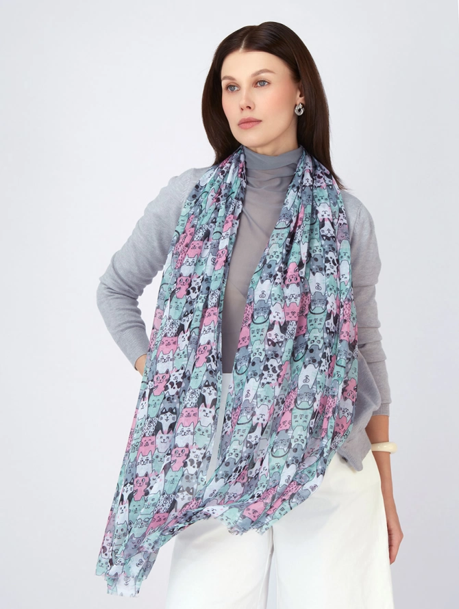 Палантин с принтом "Котики" в пастельных тонах