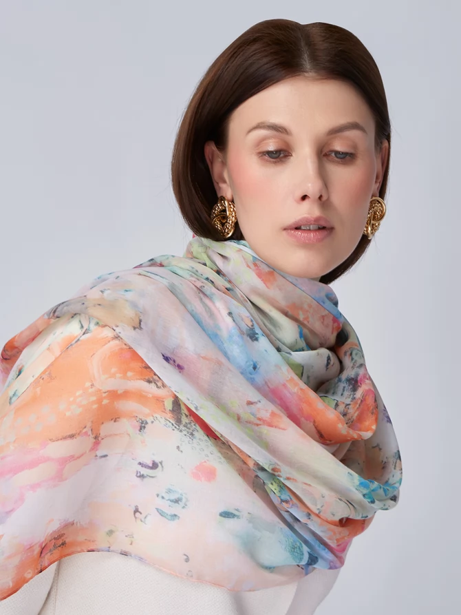 Палантин женский с акварельным принтом