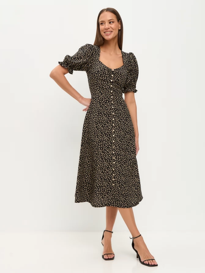 Платье штапель OD-712-7 черный с бежевым