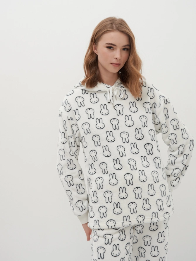 Худи из плюша с принтом "Зайчики"