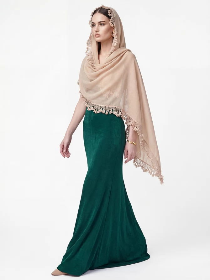 Палантин женский с кружевной отделкой и бахромой SHUT-152-1