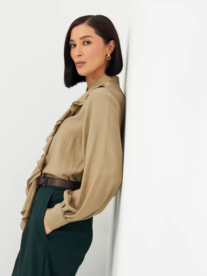 Блузкас отлетными рюшами OD-914-2 хаки