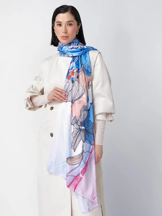 Палантин женский с авторским акварельным рисунком