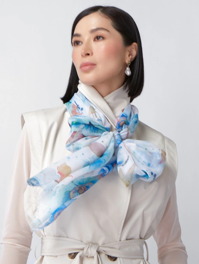 Палантин женский с акварельным цветочным принтом KSH16-123-2