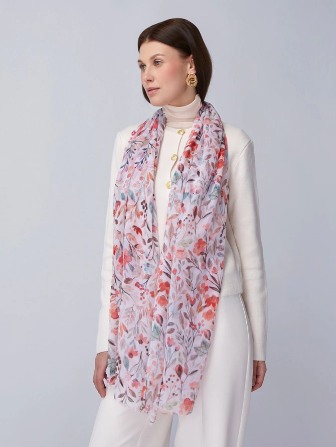 Палантин женский с акварельным цветочным принтом KSH16-125-2
