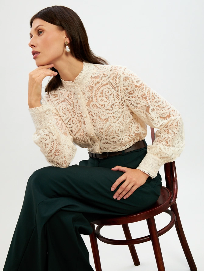 Блузка из кружевной ткани OD-977-1 молочный