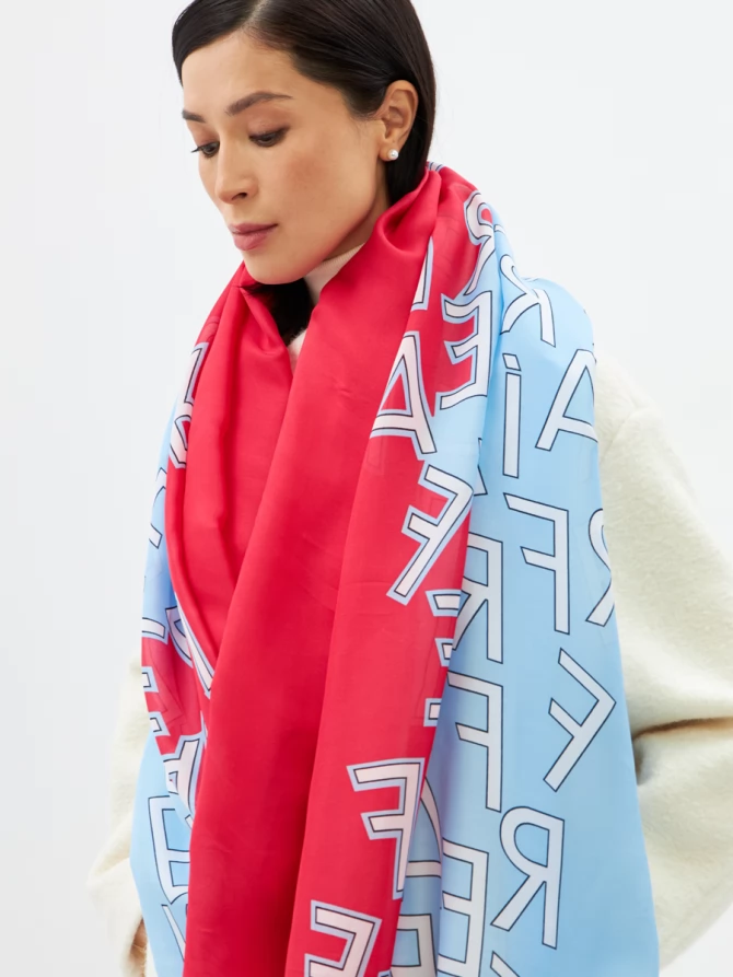 Палантин женский двусторонний арт-деко с атласной текстурой D2-1352-2