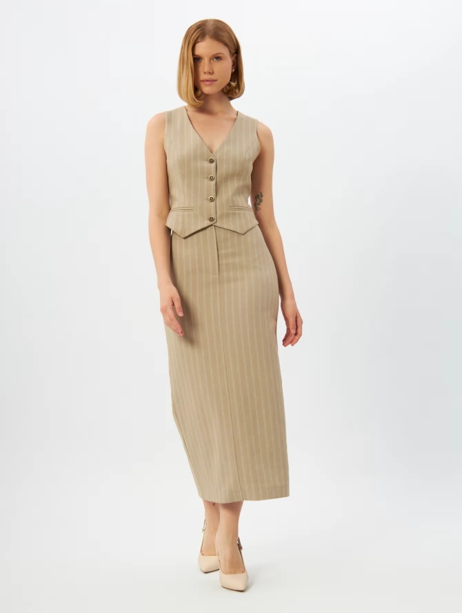 Юбка из костюмной ткани в полоску OD-921-2 капучино