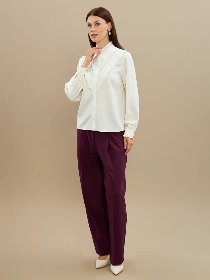 Блузка с рюшами OD-884-5 сливочный