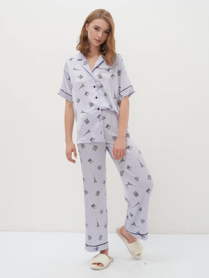 Домашний костюм из армани-шелка с брюками и рубашкой