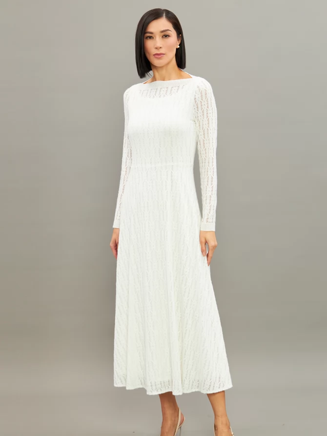 Платье из трикотажного кружева OD-904-1 белое