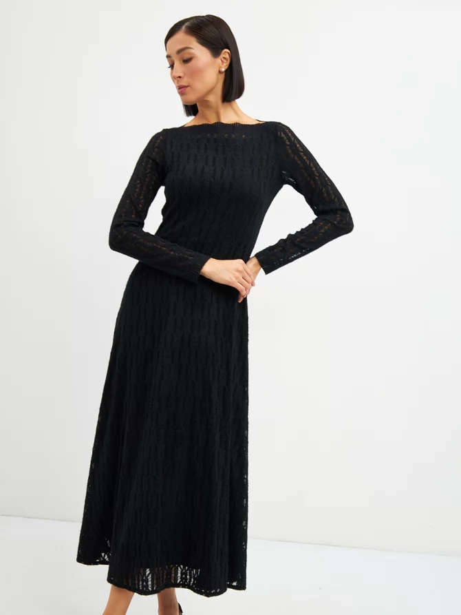 Платье из трикотажного кружева OD-904-2 черное
