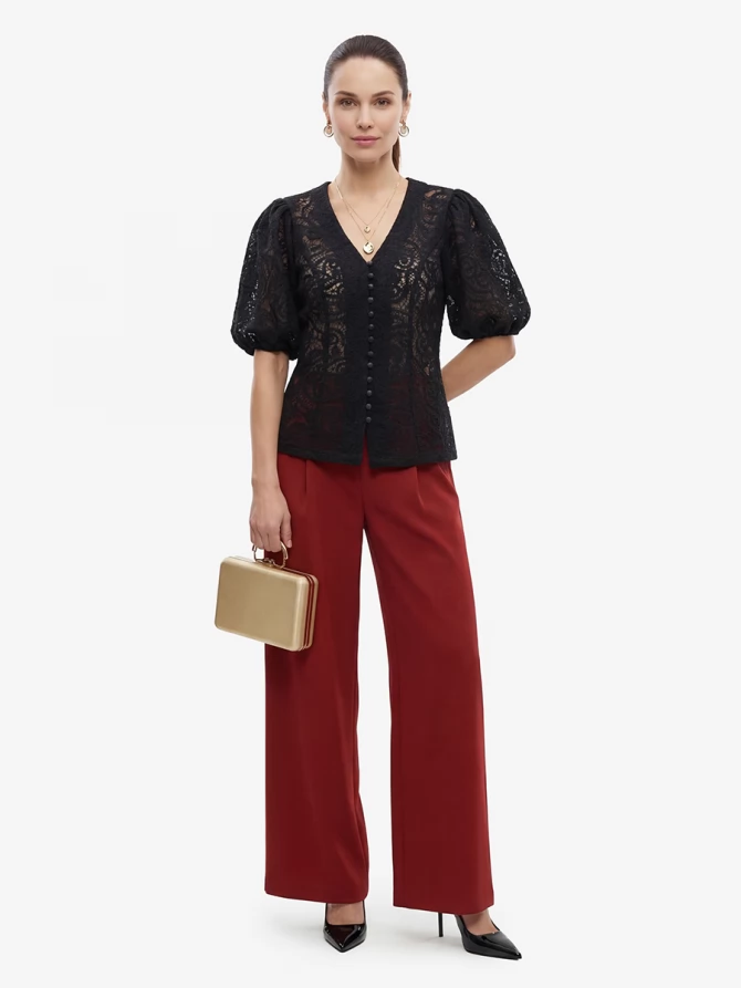 Блузка из кружева с коротким рукавом OD-1038-2 черный