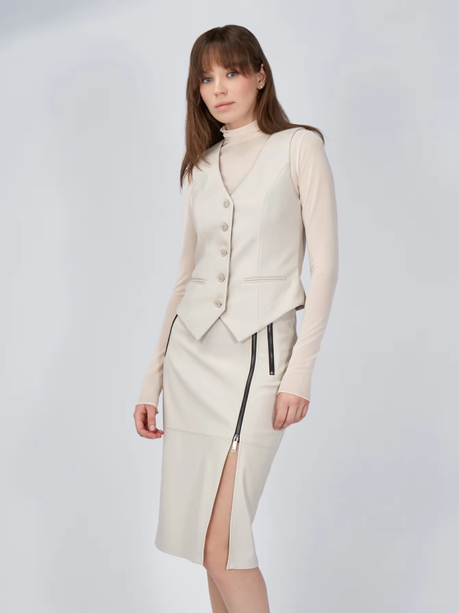 Юбка из эко-кожи с 3-мя молниями OD-863-2 бежевый