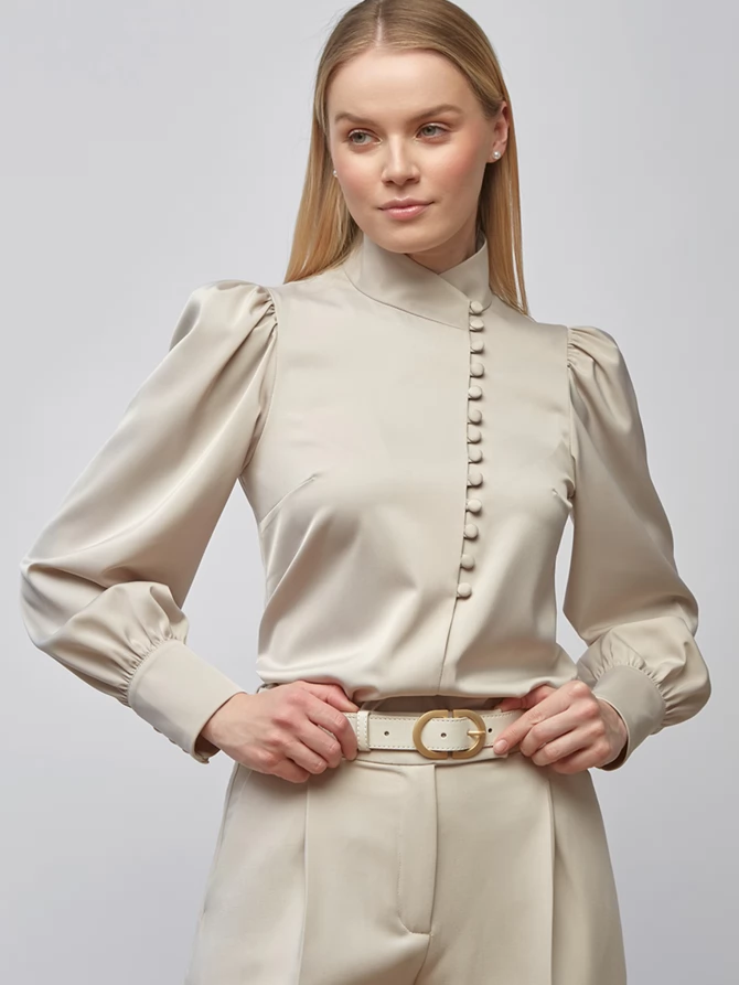 Блуза-косоворотка много пуговиц OD-550-17 светло-коричневый