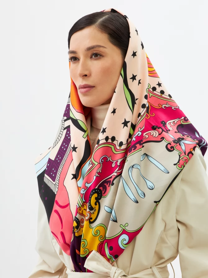 Платок женский двусторонний с принтом Арт-Деко LO-1255-2