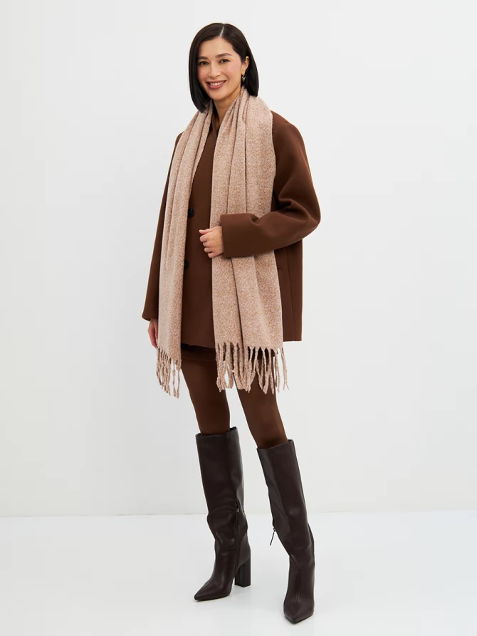 Палантин женский меланжевый с бахромой