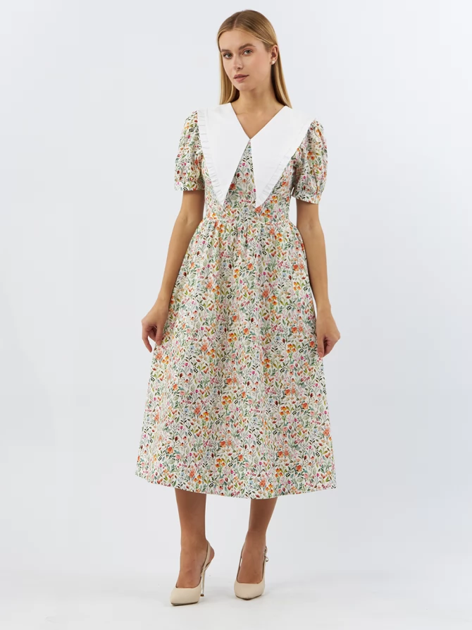 Платьеиз хлопка с большим контрастным воротником OD-935-2